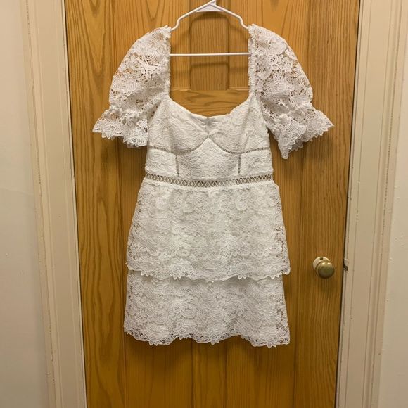 Bardot Floral Lace Mini Dress White - Picture 4 of 6